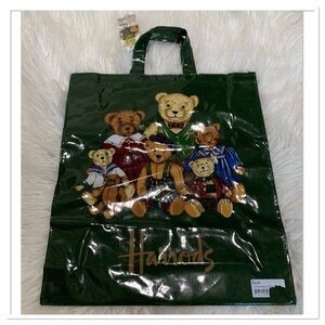 Harrods Archive Collection Teddy Bear Family Gusset Bag Green